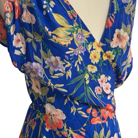 YUMI KIM Blue Pink Floral 100%‎ Silk Mini Wrap Dress Size M Summer Garden Party - Picture 7 of 10